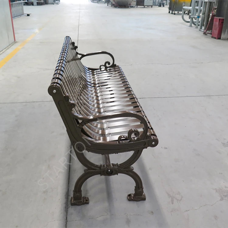 Public Outdoor Bench Steel Powder Coated Metal Resting Bench Outdoor Park Bench