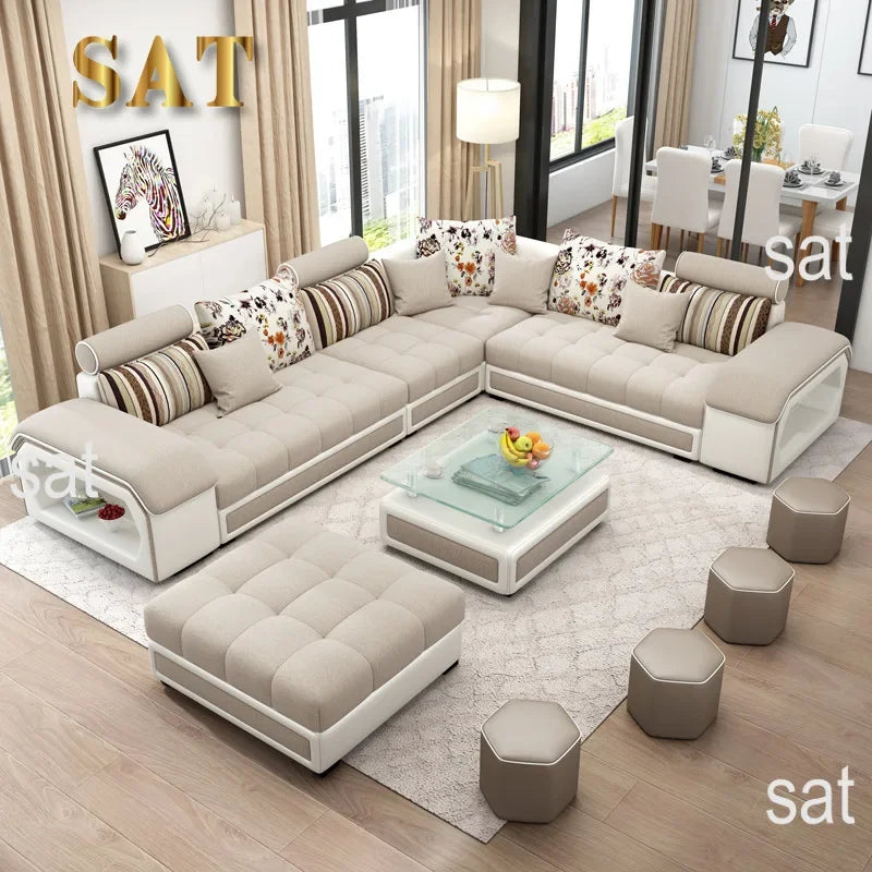 'Sectional Wood Legs Revolve Soft Cloth Modern Velvet Loveseat U shape Reclining Living Room Furniture Sofa Set