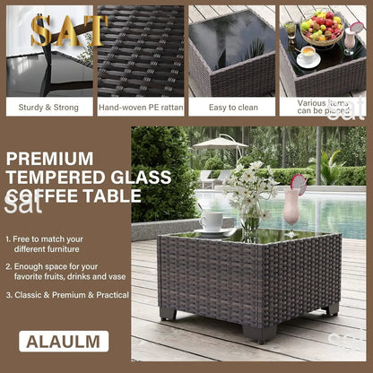 A Sectional Sofa Outdoor Furniture All Weather Brown PE Rattan Patio Conversation w/5 Seat Cushions