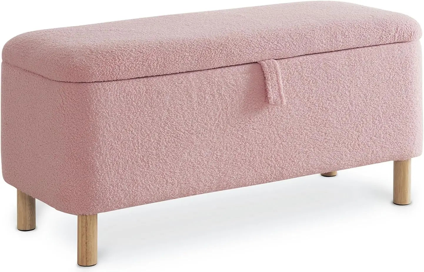 39.5" Boucle Storage Ottoman Bench for Bedroom end of Bed, Sherpa Upholstered Shoe Seat Storage Beach for Entryway, Off White