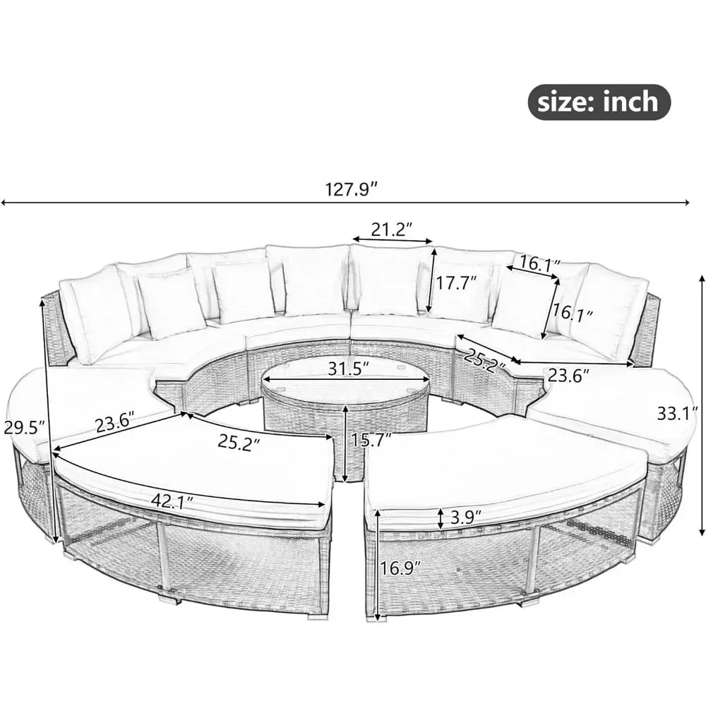 v Outdoor Furniture Sets Luxury Circular Outdoor Rattan Camping Garden Patio Set Complete Lounge 127.9 x 127.9 x 33.1 inches