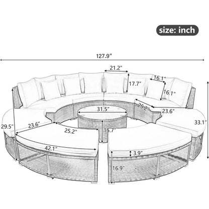 v Outdoor Furniture Sets Luxury Circular Outdoor Rattan Camping Garden Patio Set Complete Lounge 127.9 x 127.9 x 33.1 inches