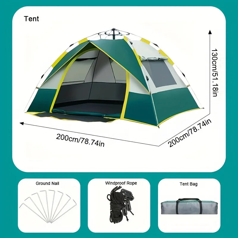 1-3/3-4 Persons Full Season Tent - Automatic Instant Setup Camping Tent - Equipped With Double Doors And Mesh Windows, Windpr