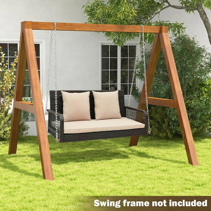 Porch Swing Outdoor 2-Person Hanging Bench Chair with Seat & Back Cushions, Heavy-Duty Metal Structure & 2 Hanging Ch
