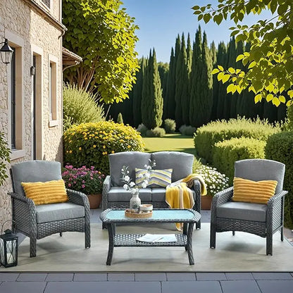 Wicker Patio Furniture - All-Weather PE Wicker Outdoor Conversation Bistro Set Loveseat Chairs with Table,Outdoor Rattan Sofa