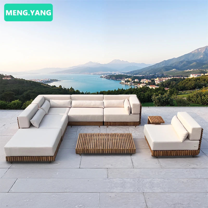 Luxury 4-Seater Outdoor Furniture Garden Sofa Set Teak Wood Couch and Table Garden Sets for Villa Hotel
