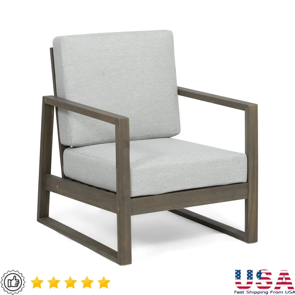 Acacia Wood Outdoor Club Chair with Water Resistant Cushion Patio Backyard Relaxation Durable Comfortable Seating