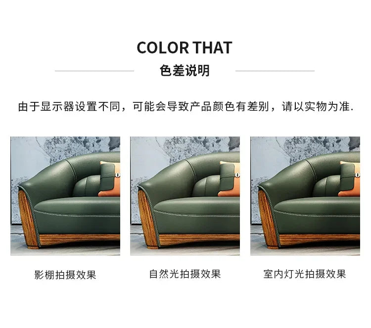 New Chinese Style Ugyen Wood Leather Sofa Large Apartment Combination New Furniture