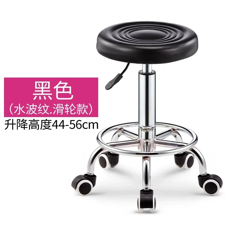 Black PU Leather Rolling Stool Round Swivel Stool with Wheels Height-Adjustable Seat for Salon Tattoo or Office Use