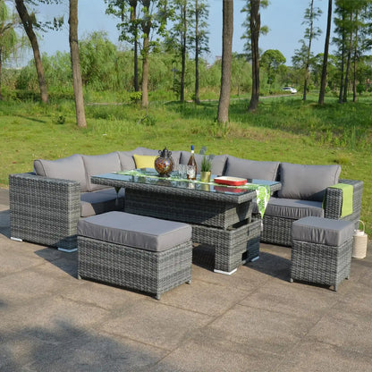Wicker Rattan Garden Set Combination Garden Furniture Corner Outdoor Dining Sofa Set with Rising Table