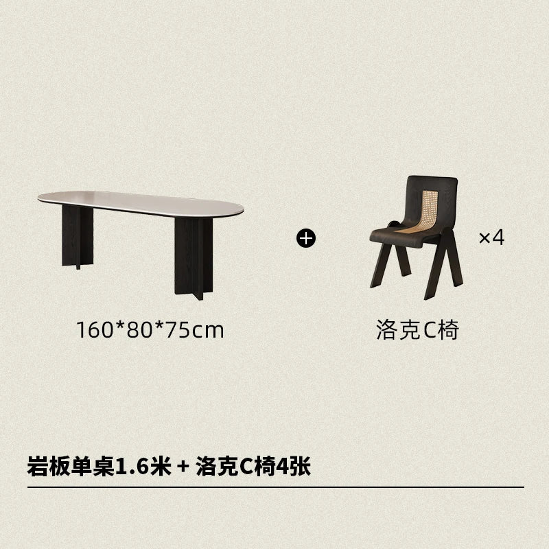 HTT oval dining table and chairs retro living room modern light luxury dining room rock slab home accessories