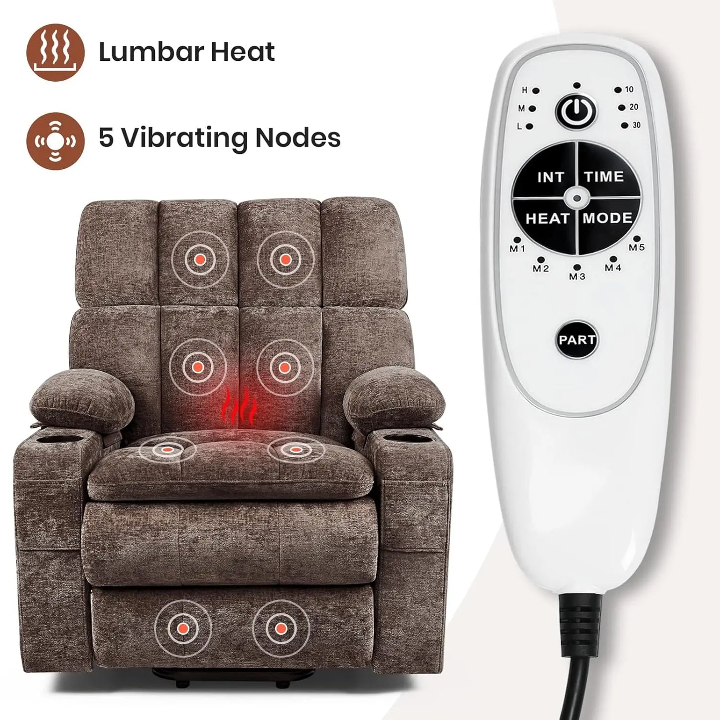 Dual Motor Power Lift Recliner for Elderly Adults with Heat Massage Lay Flat Feature Wireless Remote Cup Holder Customizable