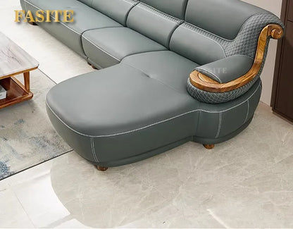 Modern simple ebony leather sofa new Chinese living room size apartment solid wood first layer cowhide new combination
