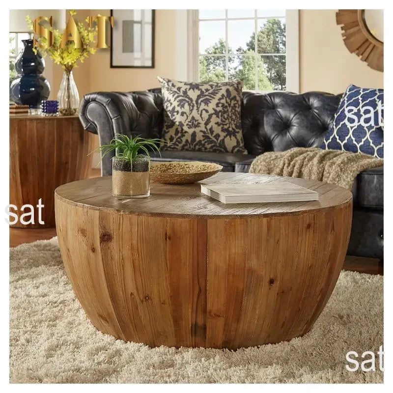 'Antique Style Design Round Luxury Reclaimed Solid Wooden Coffee Table Living Room