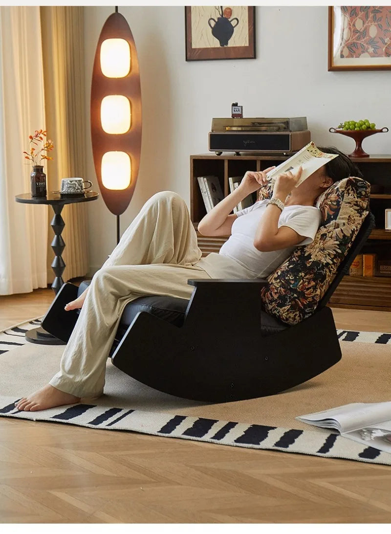 Solid Wood Rocking Chair Living Room Chaise Lounge Nordic Luxury Retro Balcony Single Lazy Sofa Chair Creative Home Decoration