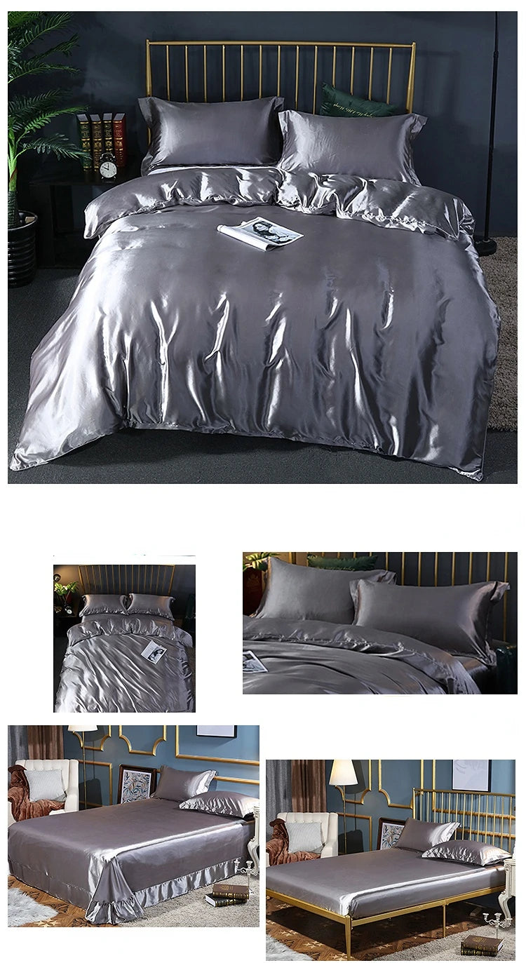 Luxury 100% Mulberry Silk Bedding Set with Duvet Cover Set Double King Queen Size Bedding Cover Kit 4pcs Bed Cover Bed Linen Set