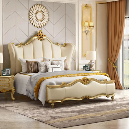 American light luxury solid wood bed, master bedroom luxury European leather double 1.8 meters court princess simple European