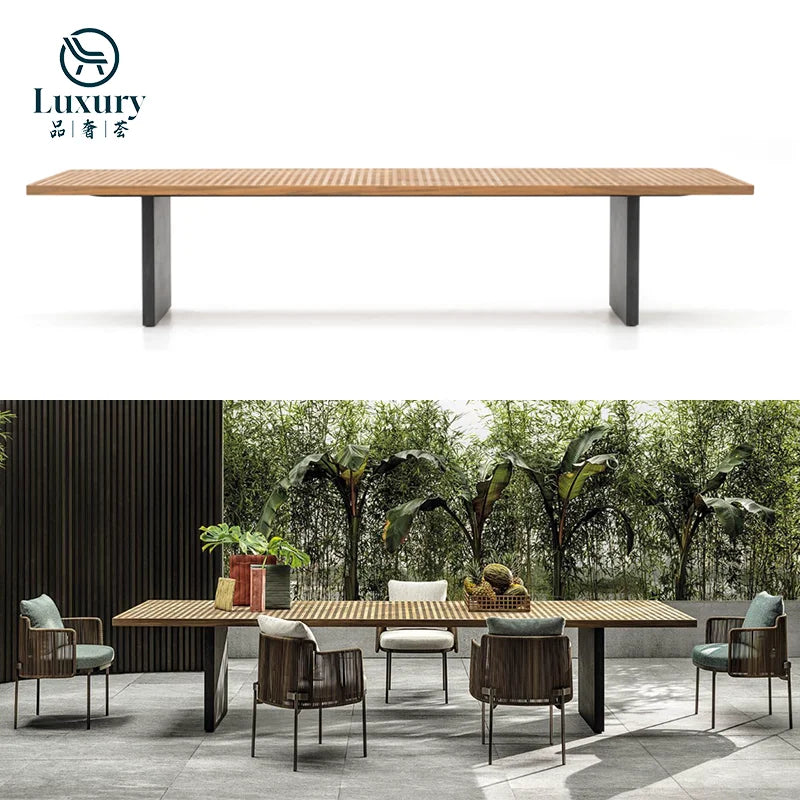 Modern Luxury Outdoor Patio Furniture Teak Wooden Dining Table And Chair Set