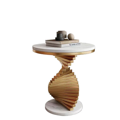 Living room modern luxury coffee corner table latest round top gold metal base side table