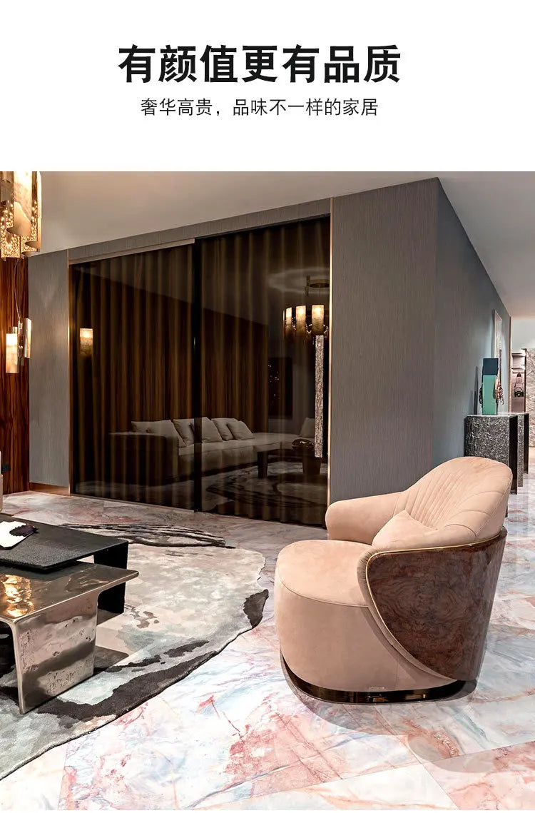 Italian light luxury single sofa chair villa living room home leather armchair model room designer leisure
