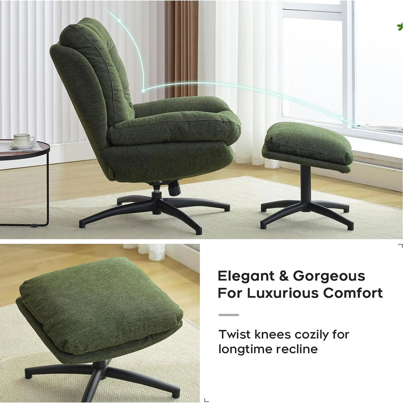 TODRANI 360° Chenille Rocking Swivel Accent Chair with Ottoman Ergonomic Reclining Lounge Chair for Living Room, Bedroom