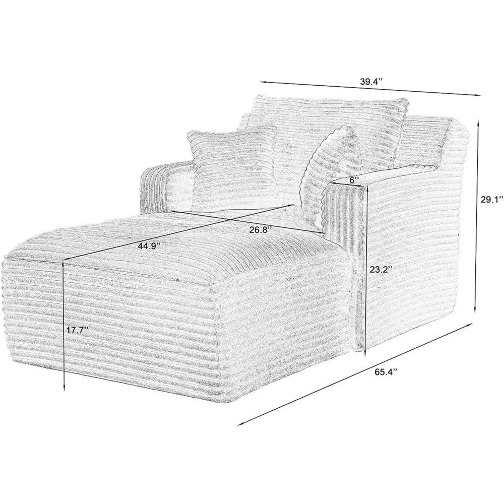 Luxurious Oversized Corduroy Chaise Lounge Chair - Indoor Cloud Couch with Soft Pillows and Armrests for Ultimate Comfort