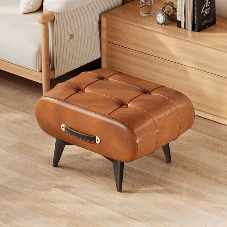 A square leather stool, living room stool, sofa footstool, home decoration, light luxury American, Italian, home decoration