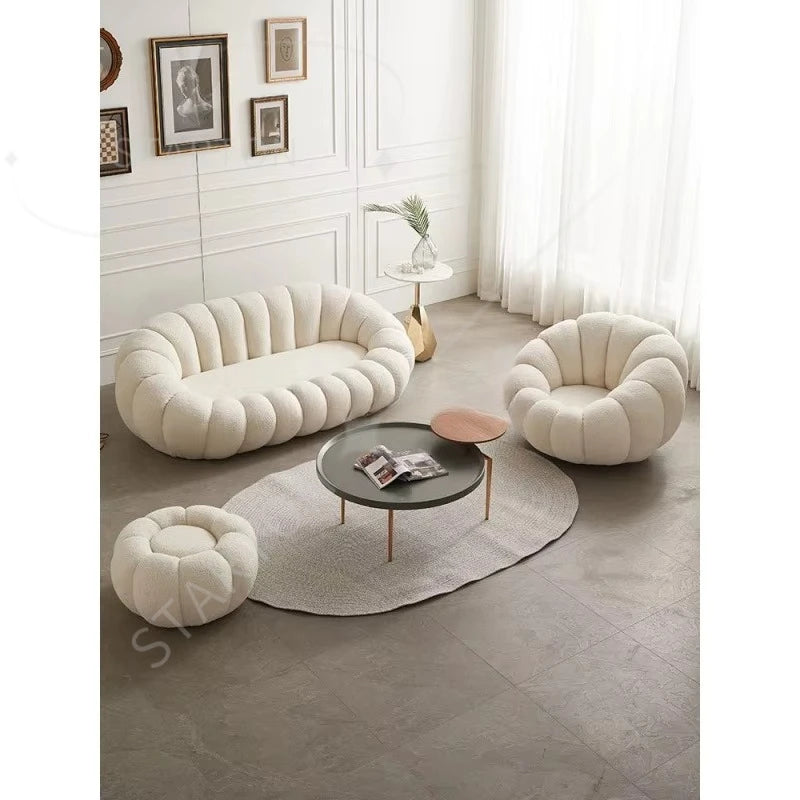Modern White Velvet Swivel Lazy Sofa Chair New Design Pumpkin Lounge Ottoman Living Room Furniture Set for Hotels