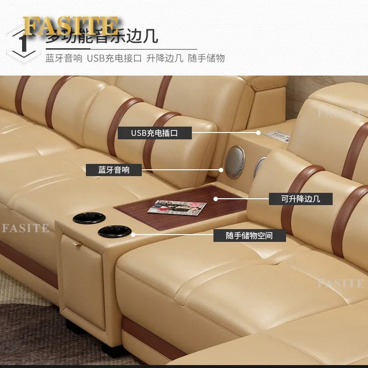 Leather sofa simple modern small apartment leather art corner furniture large combination package