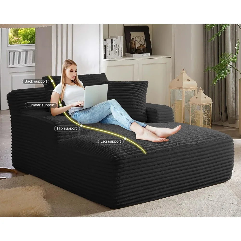 oversized chaise lounge chair indoor, comfy lounge sofa upholstered boneless couch bed with throw pillows and armrests, corduro