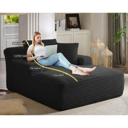 oversized chaise lounge chair indoor, comfy lounge sofa upholstered boneless couch bed with throw pillows and armrests, corduro