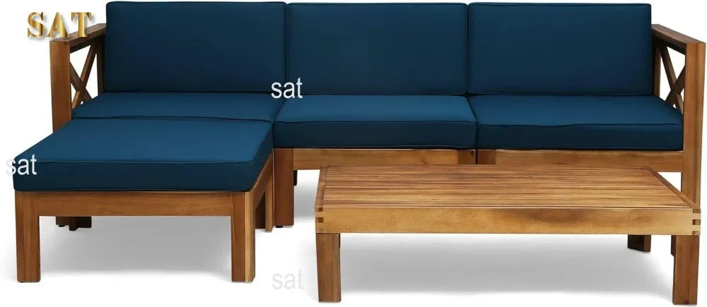 For Outdoor Acacia Wood 5 Piece Sofa Set, Teak Finish