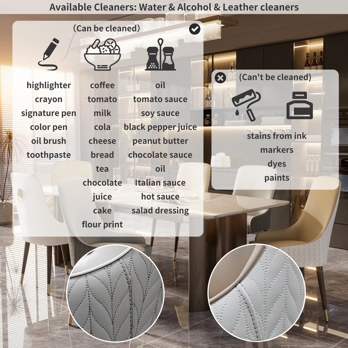Modern PU Leather Set of 2 Dining Chairs with Metal Legs High Tufted Back Lion Head Pull Ring
