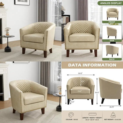 Modern Faux Leather Club Chair with Rounded Arms for Comfortable Living Room and Bedroom Use