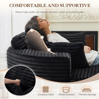 Round Chaise Longue Chair Indoor, Modern 55-inch Upholstered Corduroy Deep Seat Circle Single Cloud Lounge, Customized
