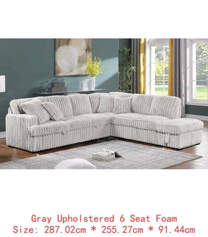 L-Shaped Corduroy Sleeper Sofa Bed with Storage Ottoman & Pull-Out Bed for Living Room, Brown Sectional Couch