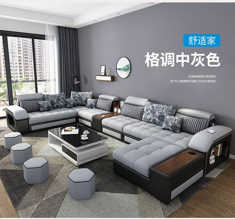 Modern 5 6 7 8-Seater Fabric Sofas Sectional Set for Living Room Hotel Furniture with Sponge Filling