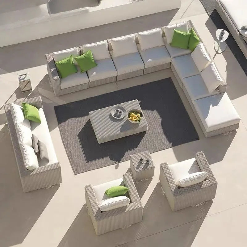 Nordic courtyard rattan furniture outdoor waterproof sunscreen sofa coffee table pedal double recliner resort bed and breakfast