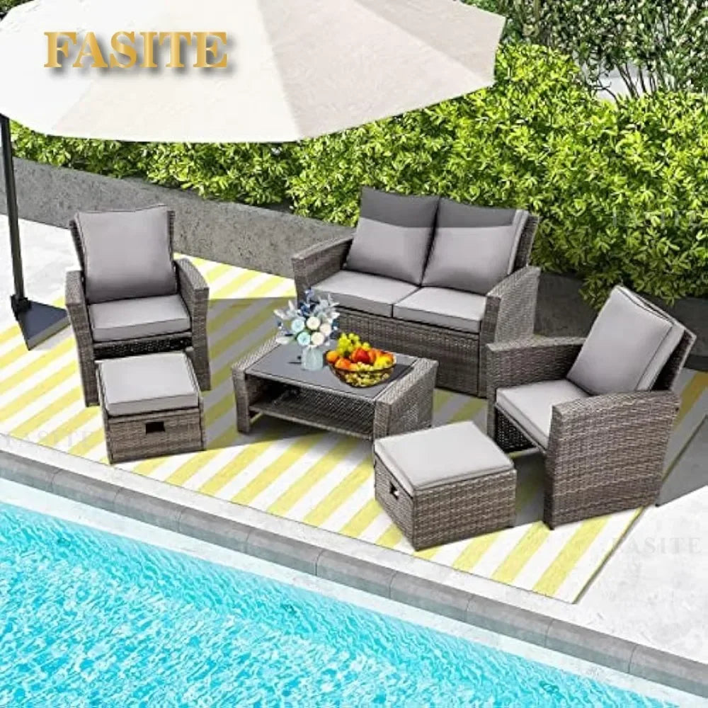 PatioLix Furniture Set 6 Piece , Outdoor Sectional Conversation Rattan Sofa Set