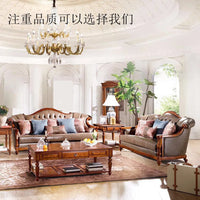 QQ132 American Style Genuine Leather Art Solid Wood Sofa Country  Light Luxury Retro European Style Combination Carved Solid Woo
