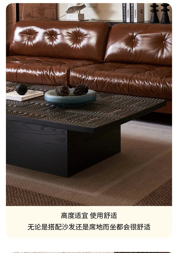 Retro coffee table light luxury high-end sense solid wood carving flower home living room minimalist 1.6 meters