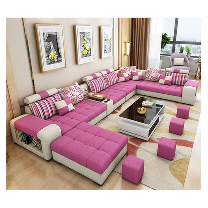 Modern Fabric Sofa Set Furniture Living Room Sofa Set with USB and Stools U Shape Cloth Couch Sofas for Home Furniture 1903