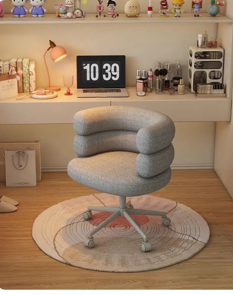Living Room Swivel Chair Nordic Armchair INS Lift Computer Backrest Chair Lamb Wool Design Bedroom Makeup Chair Home Furniture