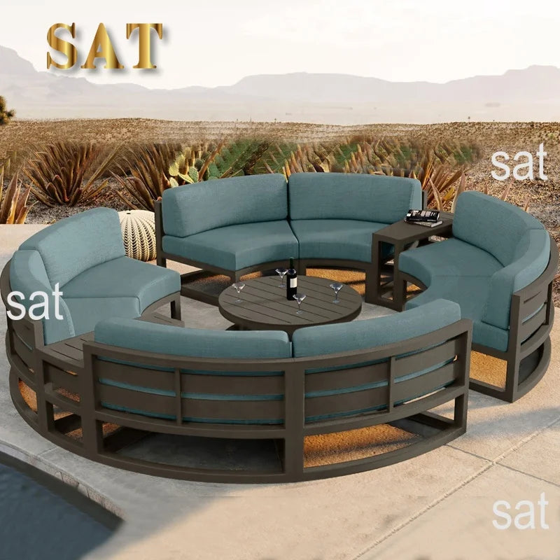 # Luxury Metal Frame Wooden Sectional Sofa Outdoor Aluminum Furniture Round Patio Sofa Outdoor Furniture Round