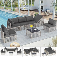 7 Pieces Outdoor Patio Furniture Set, Wicker Outdoor Sectional Conversation Couch Set with Adjustable Backrest Sofa
