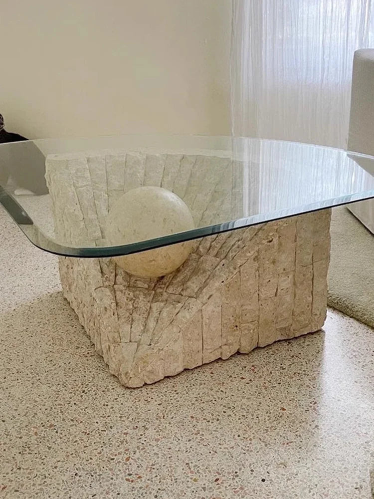 A Nordic Wabi-sandy Wind Natural Travertine Coffee Table Living Room Small Apartment Broken Creative Tea Table