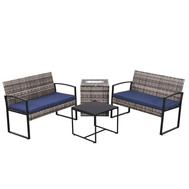 4pc Outdoor Wicker Furniture Set, Gray Rattan Sectional Sofa with Removable Cushions for Patio, Deck, Garden