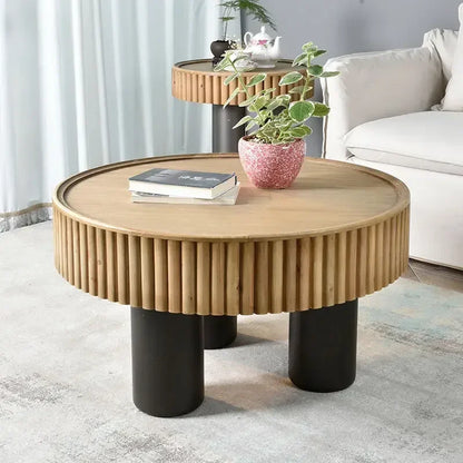 New arrivals pastoral style living room furniture rustic round wood carved coffee table with 3 legs