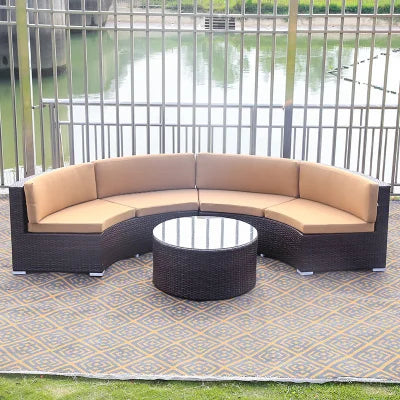 Outdoor rattan chair round sofa coffee table combination hotel reception rattan sofa terrace balcony semi-circular curved