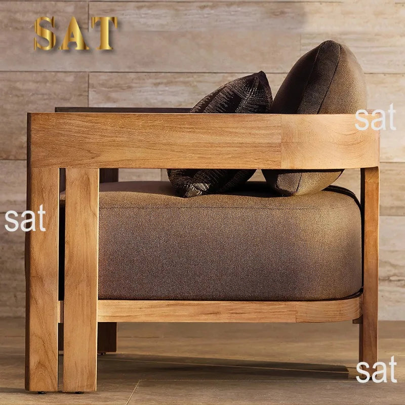 nvModern Luxury Teak Waterproof Outdoor Sofa with Cushions Customized Color for Patio Courtyard Apartment&Hotel Living Rooms&